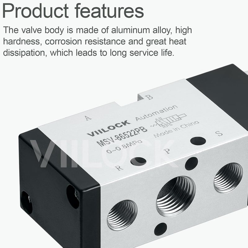 VIILOCK Pneumatic Mechanical Valve, 1/4” NPT 5 Way 2 Position Momentary Push Button Manual Control Air Valve MSV-86522PB - Image 3